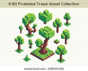 12 8-Bit Pixelated Tree Vector Assets Collection