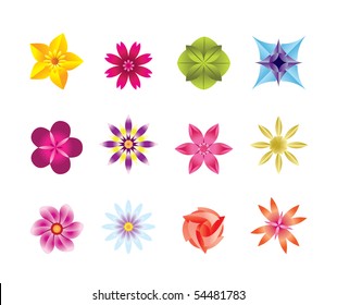 12 abstract flower icons  -vector icon set