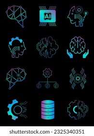 12 del conjunto de iconos de inteligencia artificial de IA12. Concepto de símbolos de tecnología de datos