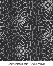 12 (and 6) Fold Silver Islamic Geometric Seamless Repeat Vector Pattern Swatch.  Triangle and Polygon Line Design.  Silver Gradient and Dark Background.  Arab, Muslim, Ramadan, Moroccan.