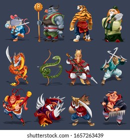 12 animais do zodiaco chines com estilo kungfu