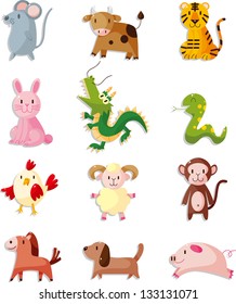 12 animal icon set,Chinese Zodiac animal