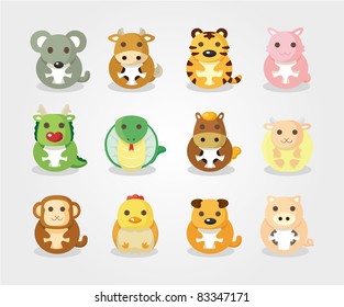 12 animal icon set,Chinese Zodiac animal ,