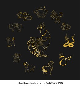 12 animals of the Chinese zodiac  based on the belief of the people of Asia. This is the year that represents destiny and lifestyle.. The symbols of the New Year, Eastern calendar