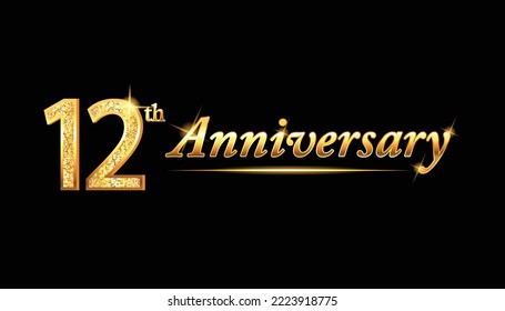 12 anniversary celebration. 12th anniversary celebration. 12 year anniversary celebration with glitter and black background.