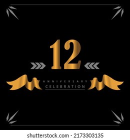 12 Anniversary celebration 3D vector template design illustration