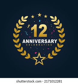 12 Anniversary celebration design, luxurious golden color 12 years Anniversary design.