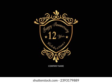12 Anniversary celebration logotype with handwriting golden color elegant design