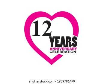 12 Anniversary celebration simple logo with heart design 