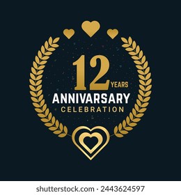 12 Anniversary celebration vector design, Celebrating luxurious golden color numbers 12 years Anniversary design.