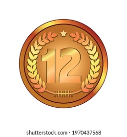 12 Anniversary golden label, vector illustration