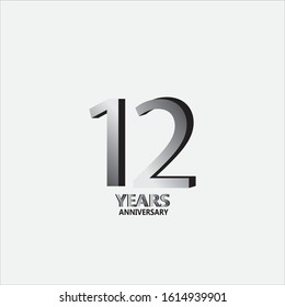  12 anniversary logo with silver. Vector design template elements for your birthday celebration.