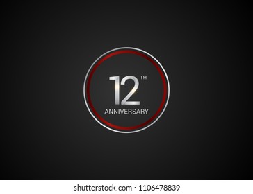 12 anniversary with  red and silver color circle  isolated on red background for celebration event isolated on black background