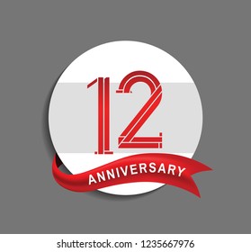 12 anniversary with white circle and red ribbon for celebration event