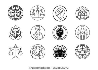12 Anti-Racism Vector Icons – Stop Racism, Unity, Equality, Global Family, Fist, Hands  More