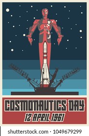 12 April 1961 Cosmonautics Day. Stylization under the Old Soviet Space Poster