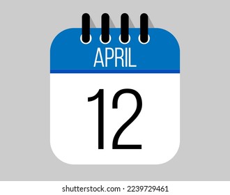 12 April calendar icon. Blue calendar vector for April weekdays. Calendar page design on isolated background