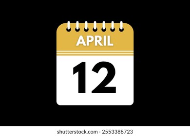 12 April calendar icon text page monthly web design on golden, black, and white background vector, icon, or illustration with the month of April 12