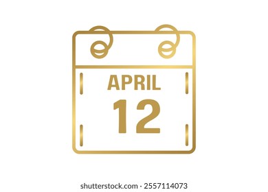 12 April calendar icon text page monthly web design on golden and white background vector, icon, or illustration with the month of April 12