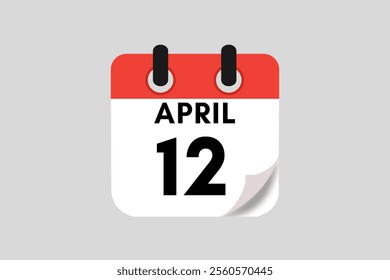  12 April calendar icon text page monthly web design on red, white, black and ash background vector, icon, or illustration with the month of April 12