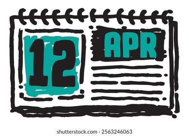 12 April date long table calendar - A simple yet elegant line art illustration of a table date calendar captures the essence of organization and timekeeping and note lines sketch art