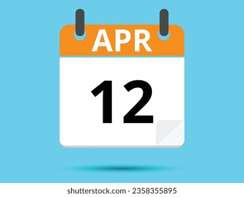 12 April. Flat icon calendar isolated on blue background. Vector illustration.