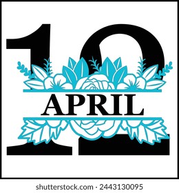 12 de abril Silueta dividida floral contando diseño vectorial | Diseño de impresión | Cortar archivo | Diseño de camiseta | Regalo de cumpleaños

