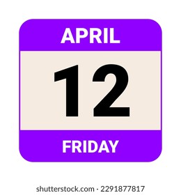 12 April, Friday. Date template. Useful design for calendar or event promotion. Vector illustration EPS 10 File. Isolated on white background. 