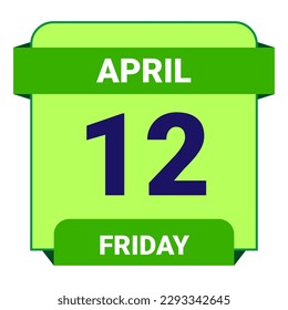 12 April, Friday. Date template. Useful design for calendar or event promotion. Vector illustration EPS 10 File. Isolated on white background. 