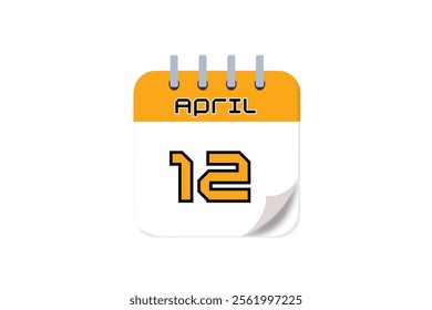 12 April month single day vector, illustration, calendar with yellow, black and white color background calendar April 12