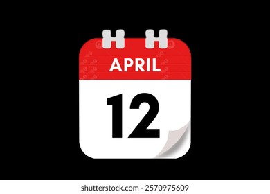 12 April month single day vector, illustration, calendar with red, gray, white and black color background calendar April 12