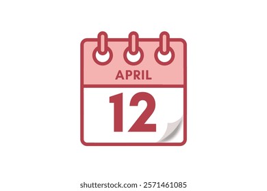 12 April month single day vector, illustration, calendar with maroon, rose and white color background calendar April 12