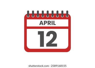 12 April month single day vector, illustration, calendar with red, black and white color background calendar April 12
