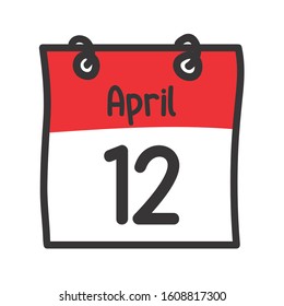 12 April. Vector flat daily calendar icon. Date and time, day, month. Holiday
