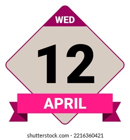 12. April, Mittwoch. Datumsvorlage. Nützliches Design für Kalender- oder Veranstaltungswerbung. Vektorgrafik EPS10 