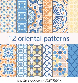 12 arabic seamless patterns. Oriental ornament for background.