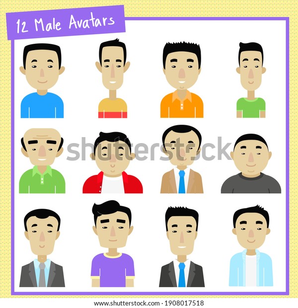 12 Asian Male Avatars 1 Pattern Stock Vector (Royalty Free) 1908017518 ...