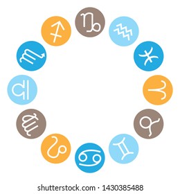 12 Astrological signs with colors for the four elements. Vector illustration.