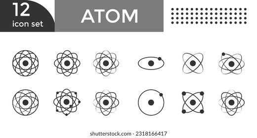 12 Atom vector icon set.