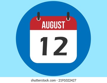 Vector del calendario azul del 12 de agosto. Agosto del calendario con círculo en segundo plano claro.