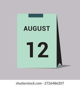 12 august calendar date icon minimal desk calendar vector illustration