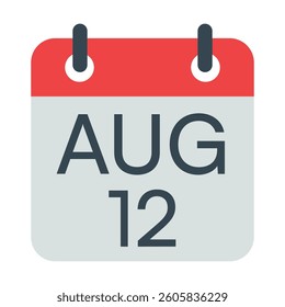 12 August Calendar Icon, Isolated Vector Calendar Icon.