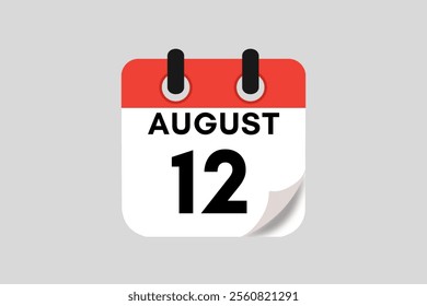 12 August calendar icon text page monthly web design on red, white, black and ash background vector, icon, or illustration with the month of August 12