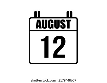 12 August calendar. Simple calendar page for the month of August. Black vector on white background.