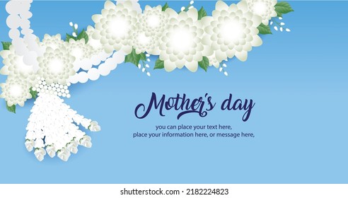 12 August Mother’s day Thailand jasmine flower vector illustration background