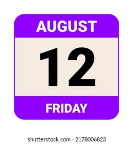 12 August, Friday. Date template. Useful design for calendar or event promotion. Vector illustration EPS 10 File.