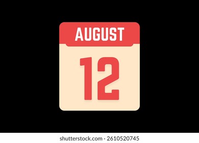 12 August icon text page monthly web design on coral, white, tangerine and black background vector, icon, or illustration with the month of August 12