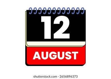 12 august month single day vector, illustration, calendar with red, black, yellow and white color background calendar icon of august 12