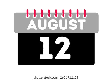 12 august month single day vector, illustration, calendar with ash, black, red and white color background calendar icon of august 12