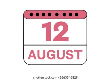 12 de agosto Mes Vector de un solo día, ilustración, calendario con melocotón, color blanco y negro de fondo Icono de calendario del 12 de agosto
